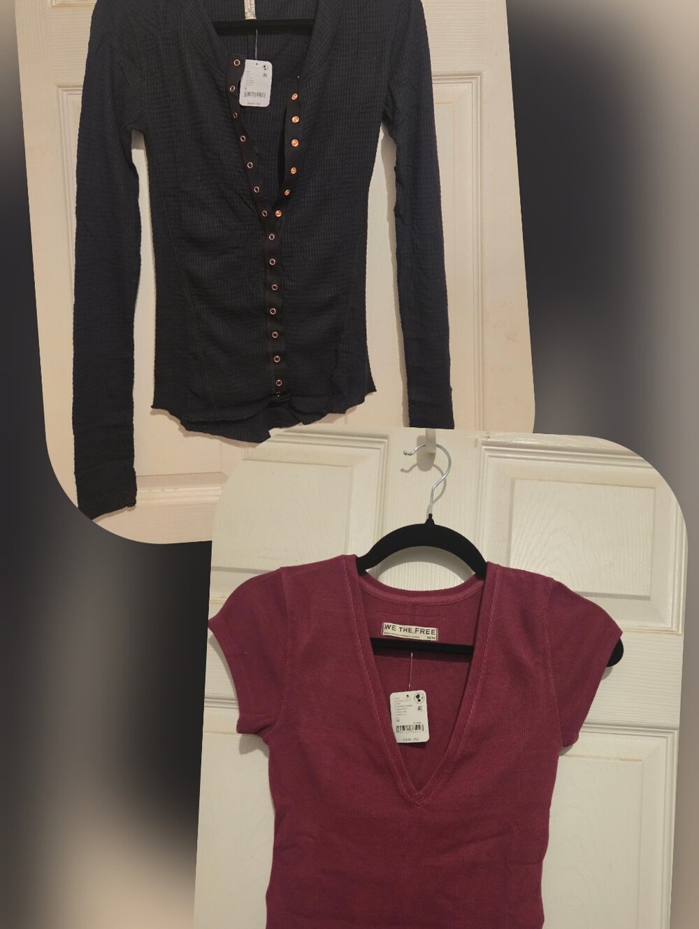 NWT Free People Layering Set-Going Places Cardi & Posie V-Neck Ribbed Tee-sz-M